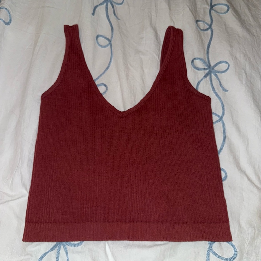 Free People Red Ribbed Crop Tank Top
